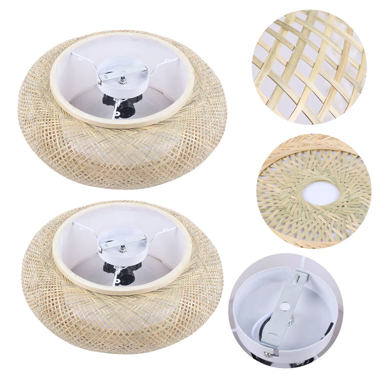 Asian Rustic Bamboo Flush Mount Ceiling Light 3 - Lamp Antique Rattan Ceiling Light Weaving Lantern Lighting Fixture - VELORA LABS