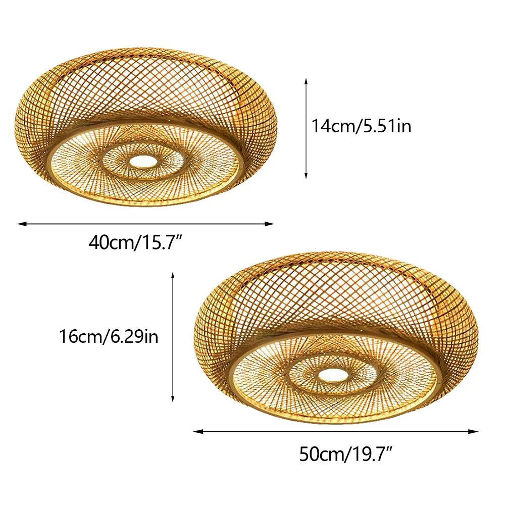 Asian Rustic Bamboo Flush Mount Ceiling Light 3 - Lamp Antique Rattan Ceiling Light Weaving Lantern Lighting Fixture - VELORA LABS