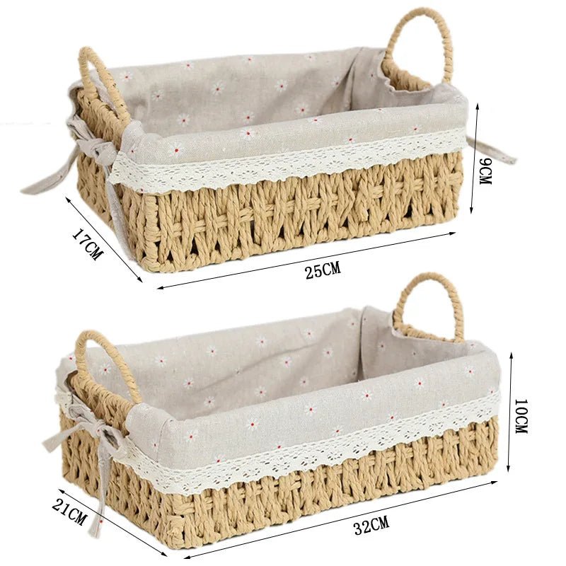 Woven Storage Baskets Kitchen Organizer Handwoven with Handles Cosmetic Box for Breakfast Fruit Bedroom Bathroom Home Decorative - VELORA LABS