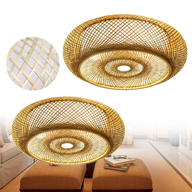 Asian Rustic Bamboo Flush Mount Ceiling Light 3 - Lamp Antique Rattan Ceiling Light Weaving Lantern Lighting Fixture - VELORA LABS