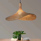 Pendant Light Rattan Hanging Lights Cord Bamboo Hanging Lamp Dimmable Basket Lamp Shade,Hemp Rope Plug in Ceiling Light Fixture - VELORA LABS