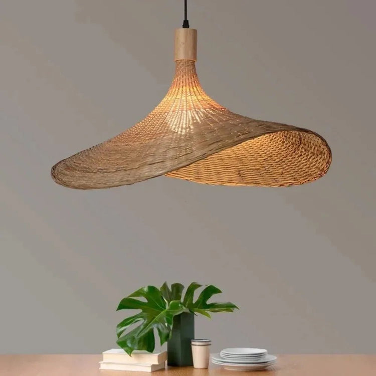 Pendant Light Rattan Hanging Lights Cord Bamboo Hanging Lamp Dimmable Basket Lamp Shade,Hemp Rope Plug in Ceiling Light Fixture - VELORA LABS