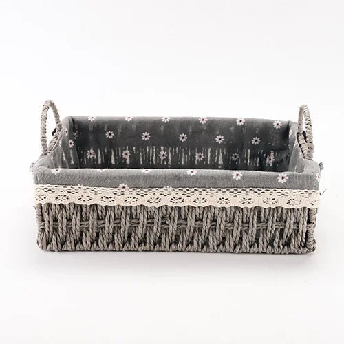 Woven Storage Baskets Kitchen Organizer Handwoven with Handles Cosmetic Box for Breakfast Fruit Bedroom Bathroom Home Decorative - VELORA LABS