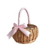 Hand - woven Wedding Flower Basket With Handle Wicker Sundries Basket Wedding Flower Girls Basket for Home Picnic Storage Basket - VELORA LABS