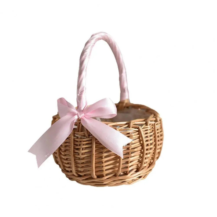 Hand - woven Wedding Flower Basket With Handle Wicker Sundries Basket Wedding Flower Girls Basket for Home Picnic Storage Basket - VELORA LABS