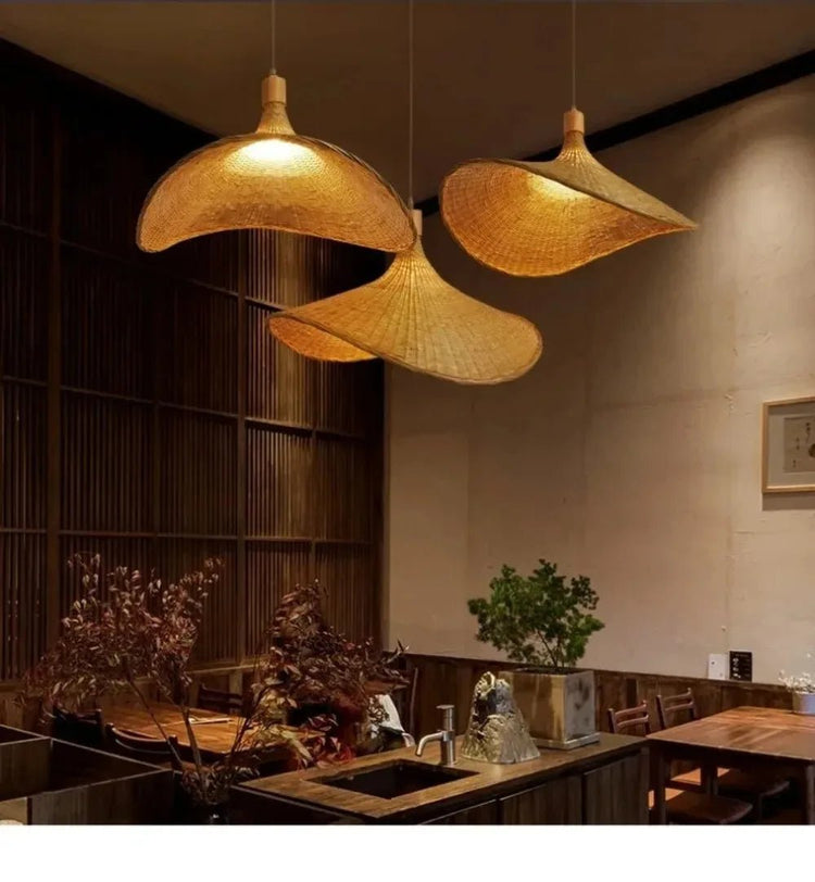 Pendant Light Rattan Hanging Lights Cord Bamboo Hanging Lamp Dimmable Basket Lamp Shade,Hemp Rope Plug in Ceiling Light Fixture - VELORA LABS