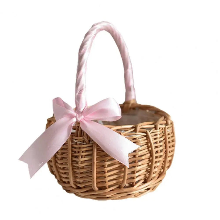 Hand - woven Wedding Flower Basket With Handle Wicker Sundries Basket Wedding Flower Girls Basket for Home Picnic Storage Basket - VELORA LABS