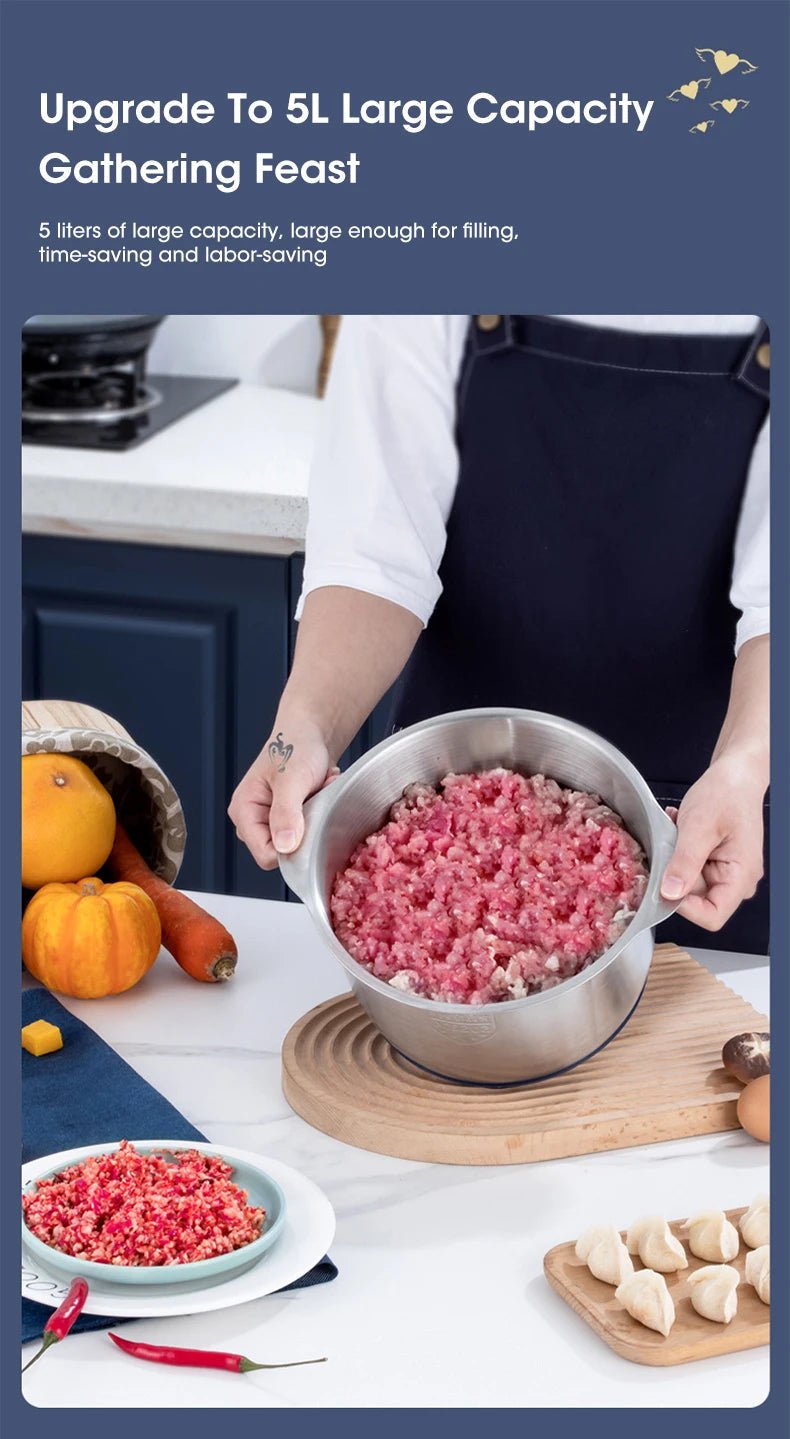 5L Electric Meat Grinders 304 Stainless Steel Food Crusher Multifunctional Vegetable Slicer Chopper Mincer Baby Food Processor - VELORA LABS