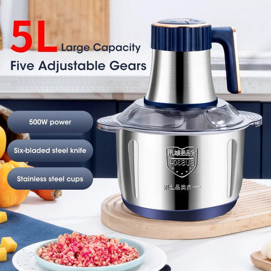 5L Electric Meat Grinders 304 Stainless Steel Food Crusher Multifunctional Vegetable Slicer Chopper Mincer Baby Food Processor - VELORA LABS