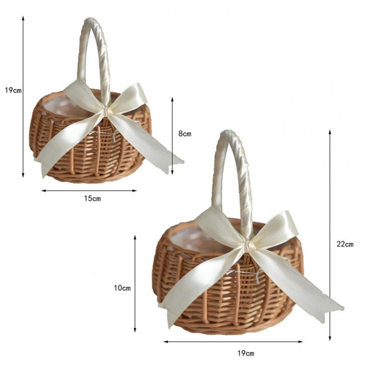 Hand - woven Wedding Flower Basket With Handle Wicker Sundries Basket Wedding Flower Girls Basket for Home Picnic Storage Basket - VELORA LABS