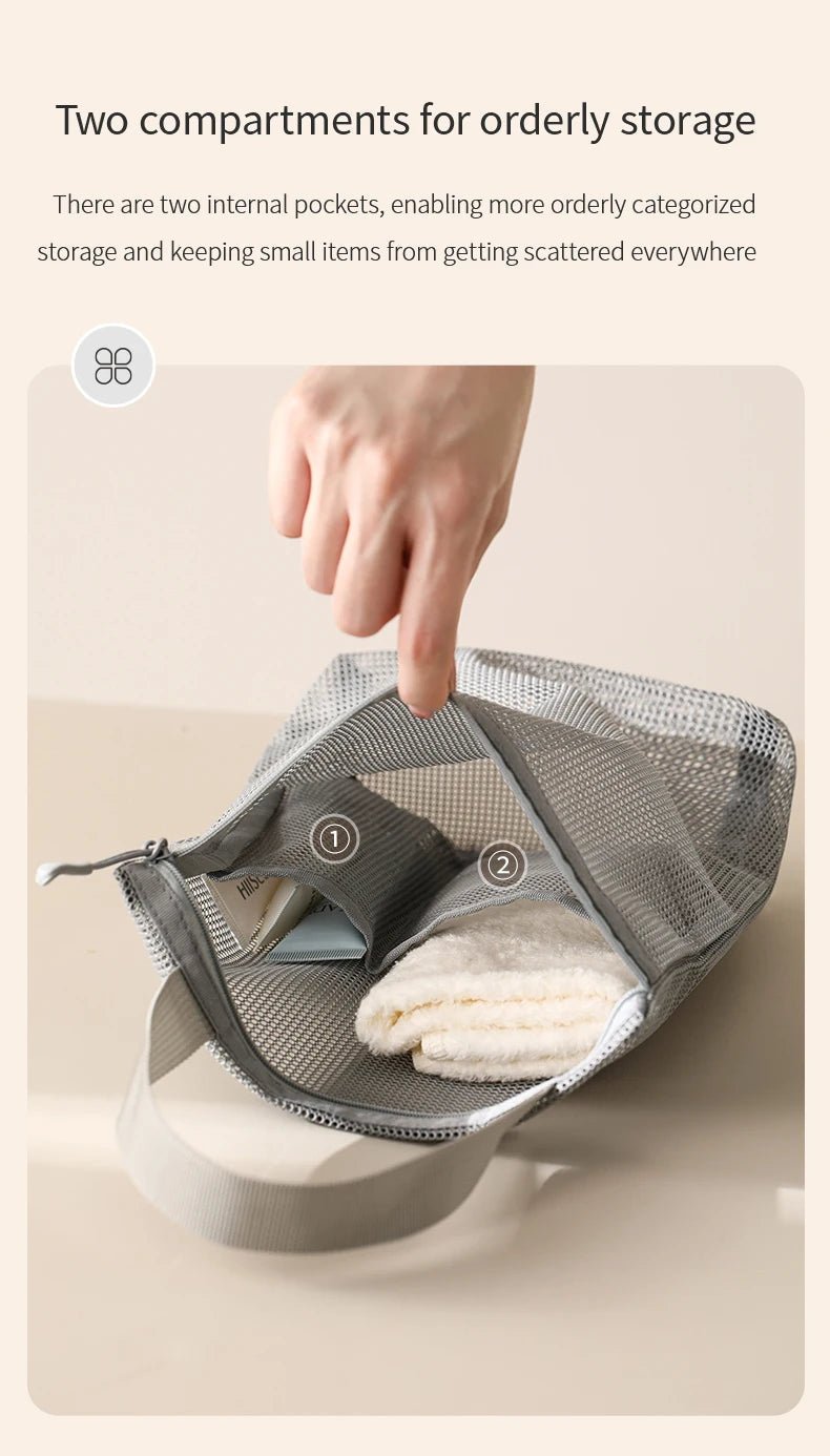 23x26cm Portable Toiletry Bag with Handy Handle Large Capacity Mesh Toiletry Storage Bag Makeup Bag for Business Trips Travel - VELORA LABS