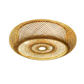 Asian Rustic Bamboo Flush Mount Ceiling Light 3 - Lamp Antique Rattan Ceiling Light Weaving Lantern Lighting Fixture - VELORA LABS