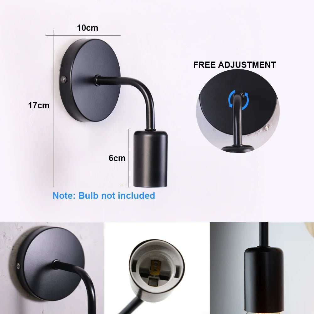 Nordic Modern Wall Lamp Iron Black E27 Indoor Lighting Bedside Bedroom Bathroom Lamp Sconce Wall Light Fixture Industrial Decor - VELORA LABS