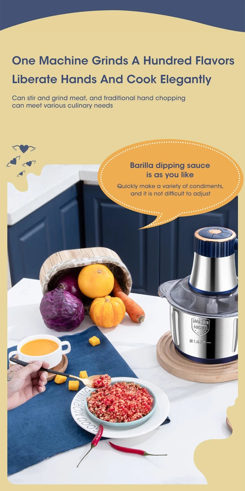 5L Electric Meat Grinders 304 Stainless Steel Food Crusher Multifunctional Vegetable Slicer Chopper Mincer Baby Food Processor - VELORA LABS