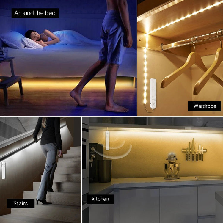 Waterproof Kitchen Cabinet Light Tape LED Motion Sensor LED Strip Light 5V Wireless PIR LED Lamp Battery Stairs Wardrobe Lamp - VELORA LABS