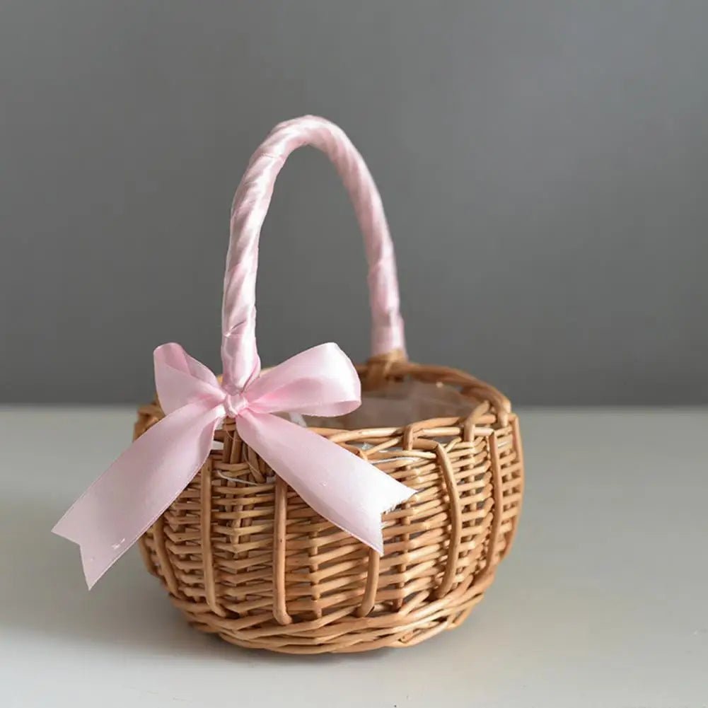 Hand - woven Wedding Flower Basket With Handle Wicker Sundries Basket Wedding Flower Girls Basket for Home Picnic Storage Basket - VELORA LABS