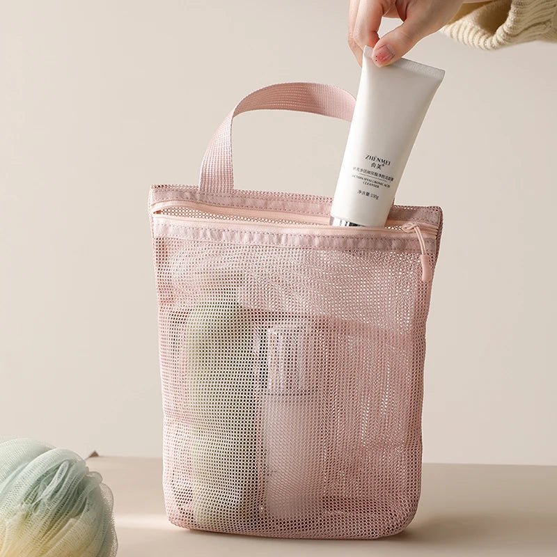 23x26cm Portable Toiletry Bag with Handy Handle Large Capacity Mesh Toiletry Storage Bag Makeup Bag for Business Trips Travel - VELORA LABS