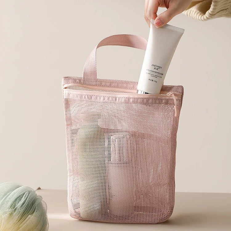 23x26cm Portable Toiletry Bag with Handy Handle Large Capacity Mesh Toiletry Storage Bag Makeup Bag for Business Trips Travel - VELORA LABS