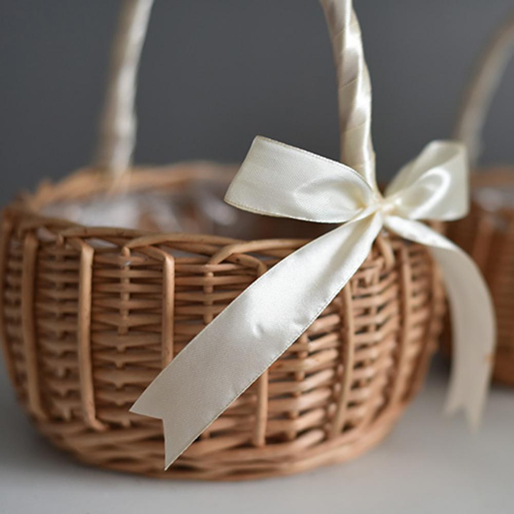 Hand - woven Wedding Flower Basket With Handle Wicker Sundries Basket Wedding Flower Girls Basket for Home Picnic Storage Basket - VELORA LABS