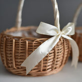 Hand - woven Wedding Flower Basket With Handle Wicker Sundries Basket Wedding Flower Girls Basket for Home Picnic Storage Basket - VELORA LABS