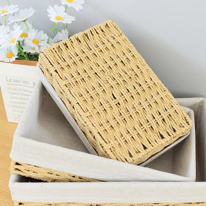 Woven Storage Baskets Kitchen Organizer Handwoven with Handles Cosmetic Box for Breakfast Fruit Bedroom Bathroom Home Decorative - VELORA LABS