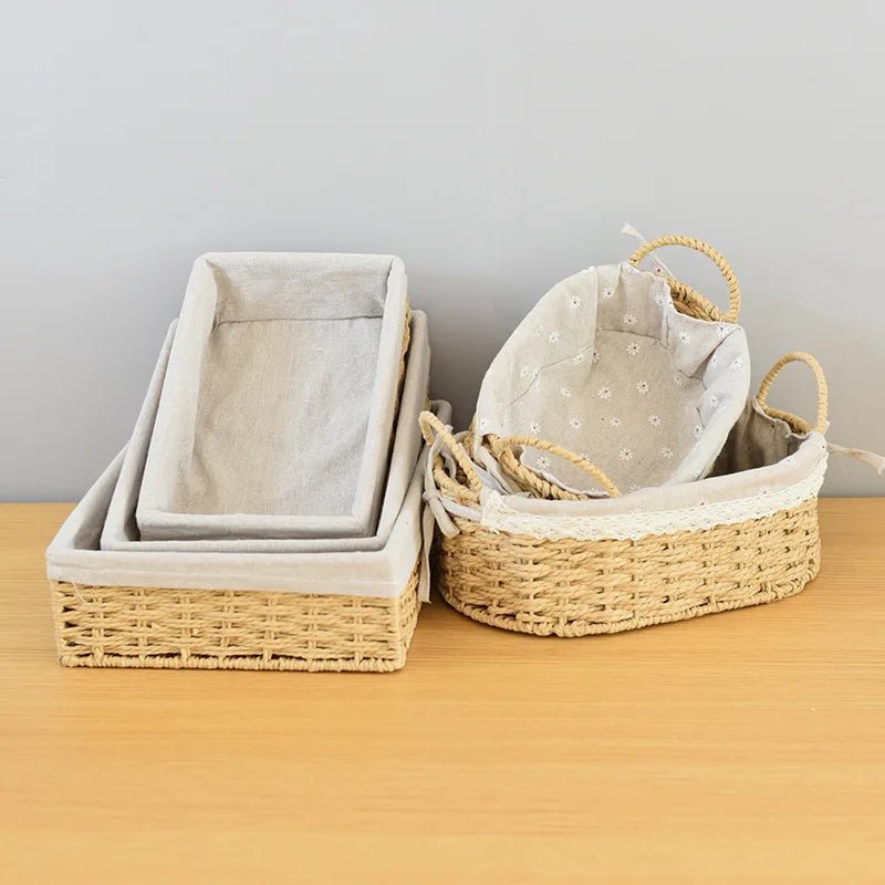 Woven Storage Baskets Kitchen Organizer Handwoven with Handles Cosmetic Box for Breakfast Fruit Bedroom Bathroom Home Decorative - VELORA LABS