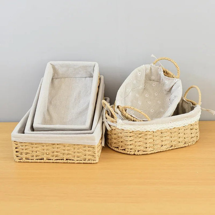 Woven Storage Baskets Kitchen Organizer Handwoven with Handles Cosmetic Box for Breakfast Fruit Bedroom Bathroom Home Decorative - VELORA LABS
