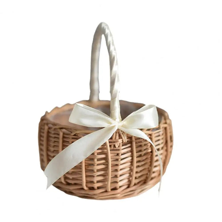 Hand - woven Wedding Flower Basket With Handle Wicker Sundries Basket Wedding Flower Girls Basket for Home Picnic Storage Basket - VELORA LABS