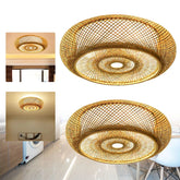 Asian Rustic Bamboo Flush Mount Ceiling Light 3 - Lamp Antique Rattan Ceiling Light Weaving Lantern Lighting Fixture - VELORA LABS