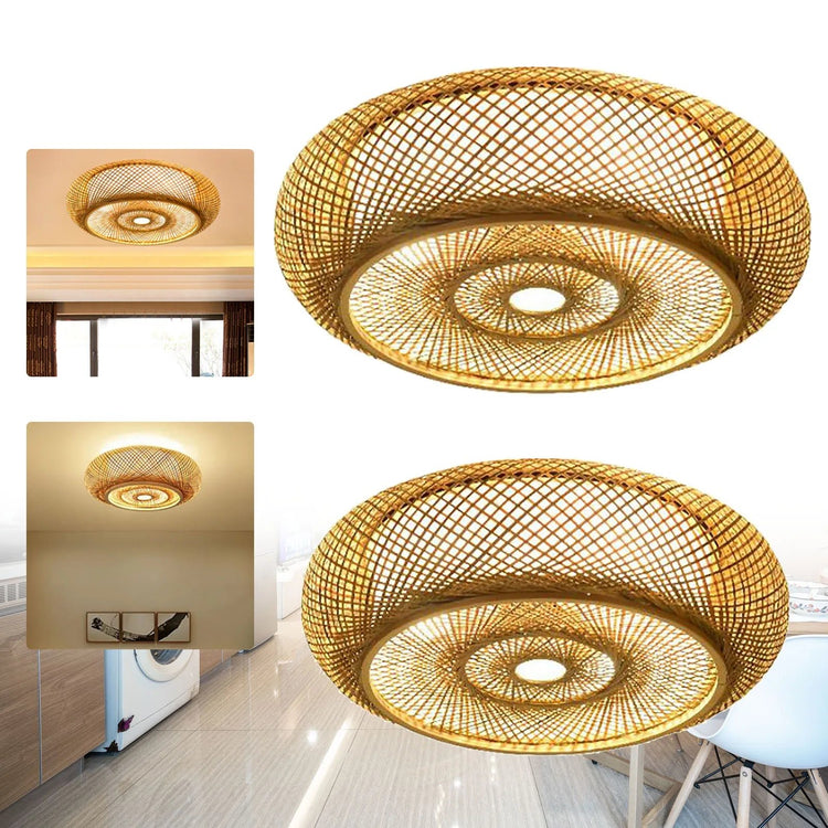 Asian Rustic Bamboo Flush Mount Ceiling Light 3 - Lamp Antique Rattan Ceiling Light Weaving Lantern Lighting Fixture - VELORA LABS