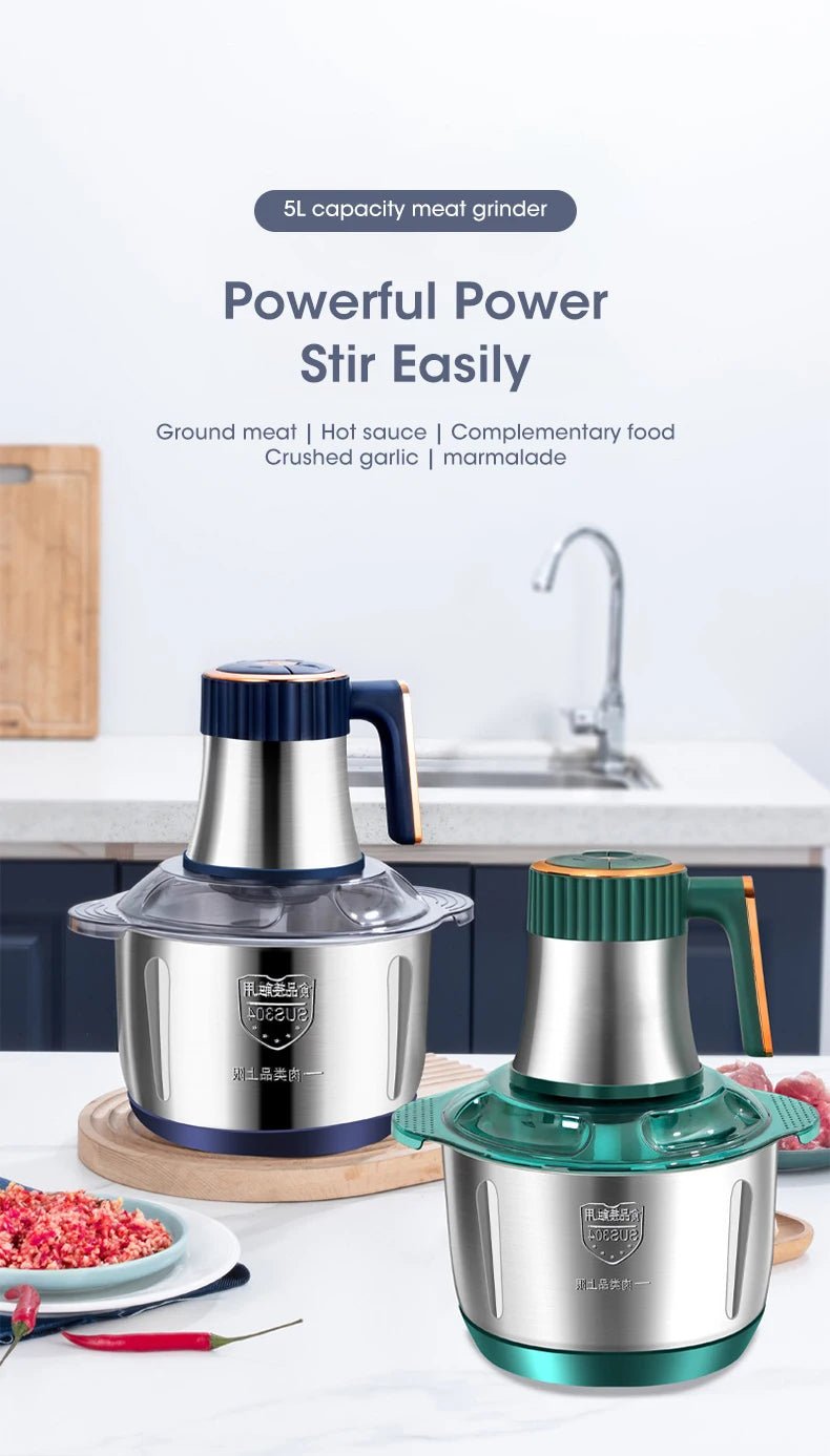 5L Electric Meat Grinders 304 Stainless Steel Food Crusher Multifunctional Vegetable Slicer Chopper Mincer Baby Food Processor - VELORA LABS