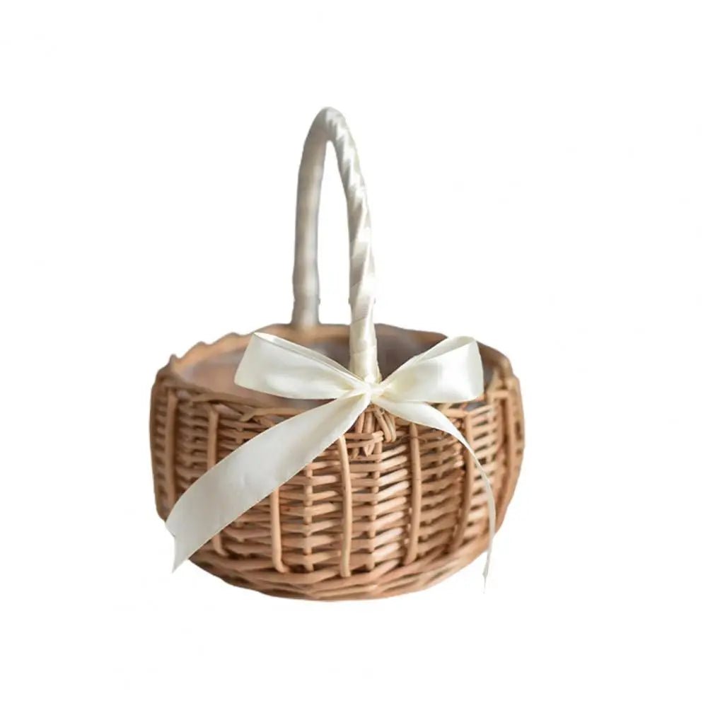 Hand - woven Wedding Flower Basket With Handle Wicker Sundries Basket Wedding Flower Girls Basket for Home Picnic Storage Basket - VELORA LABS