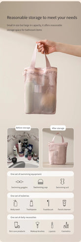 23x26cm Portable Toiletry Bag with Handy Handle Large Capacity Mesh Toiletry Storage Bag Makeup Bag for Business Trips Travel - VELORA LABS
