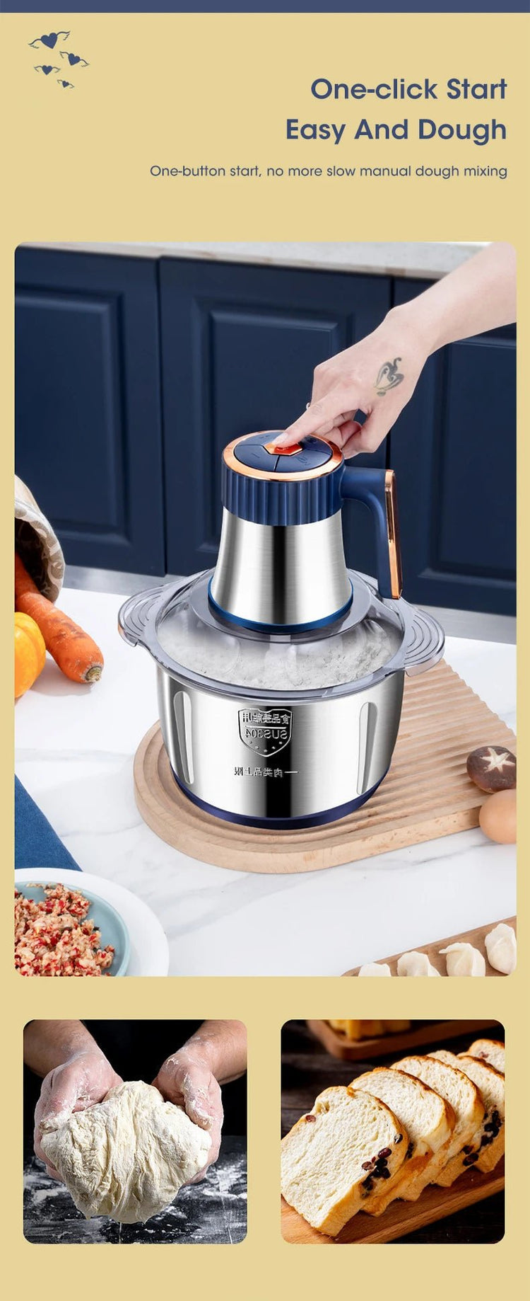 5L Electric Meat Grinders 304 Stainless Steel Food Crusher Multifunctional Vegetable Slicer Chopper Mincer Baby Food Processor - VELORA LABS