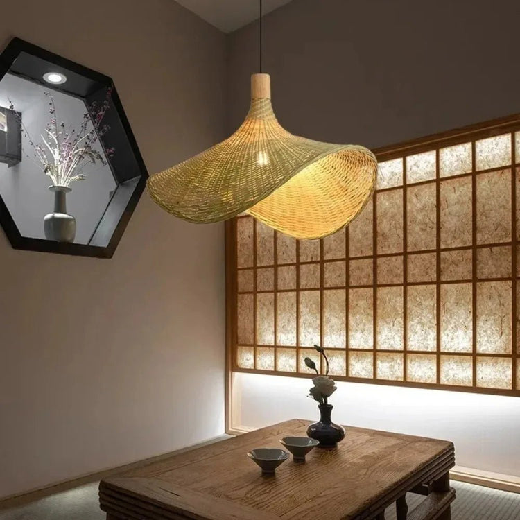 Pendant Light Rattan Hanging Lights Cord Bamboo Hanging Lamp Dimmable Basket Lamp Shade,Hemp Rope Plug in Ceiling Light Fixture - VELORA LABS