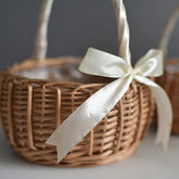 Hand - woven Wedding Flower Basket With Handle Wicker Sundries Basket Wedding Flower Girls Basket for Home Picnic Storage Basket - VELORA LABS