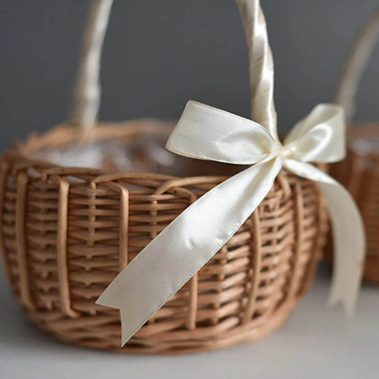 Hand - woven Wedding Flower Basket With Handle Wicker Sundries Basket Wedding Flower Girls Basket for Home Picnic Storage Basket - VELORA LABS