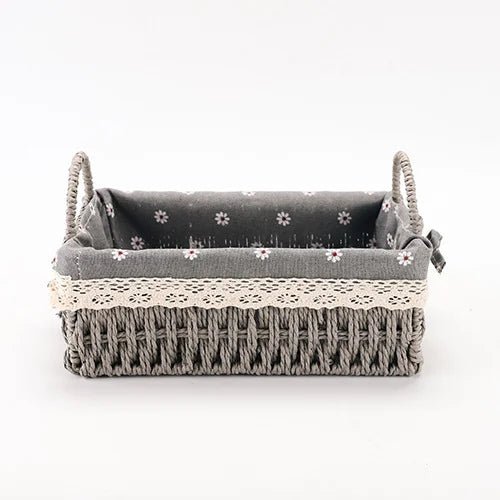 Woven Storage Baskets Kitchen Organizer Handwoven with Handles Cosmetic Box for Breakfast Fruit Bedroom Bathroom Home Decorative - VELORA LABS